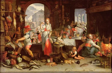Scène de cuisine avec la parabole du festin
